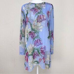 Ala Von Auersperg Diane Sheer Mesh Top in Blue Floral Print Size S